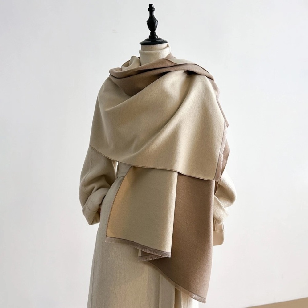 Elegant Cream and Brown Women's Cashmere Like Scarf/wrap 72.8”L x 28”W